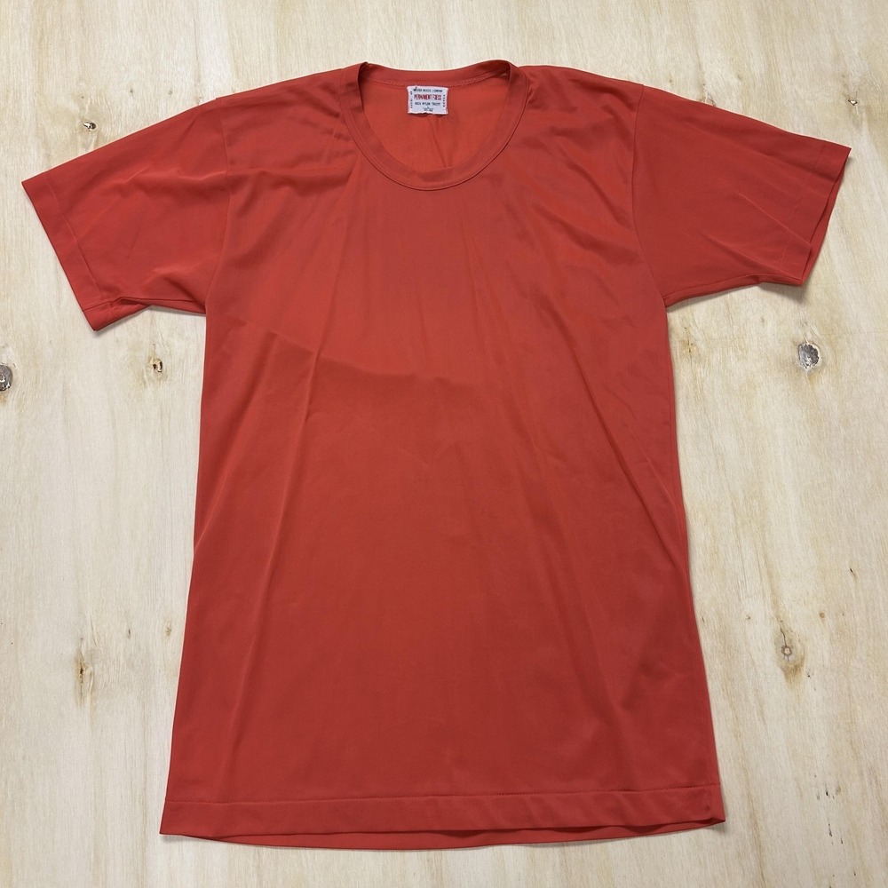 Vintage 60s 70s Permanent Press Shirt Mens Large Orange Nylon Tricot Tee T-Shirt